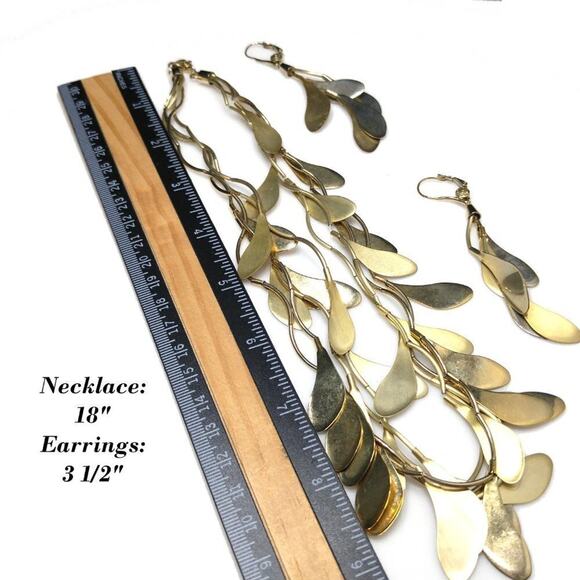 Vintage Monet Three Strand Dangle Necklace Earrings Set, Gold Tone, 1990s - Picture 6 of 6